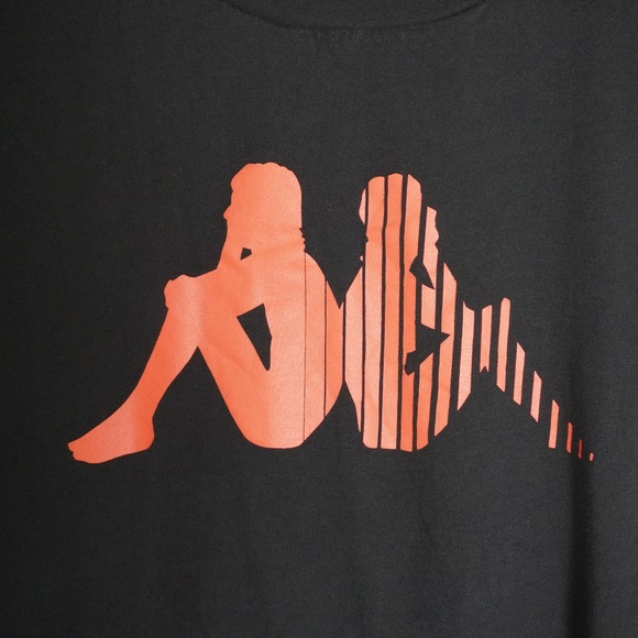 Kappa T-Shirt Black Large Iconic Logo Tee‎ Striped Sleeve Athleisure Casual - Picture 3 of 8